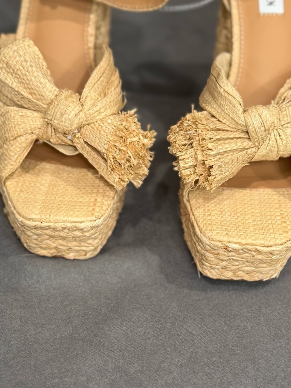 Steve Madden Romey Raffia Platform Sandals Tan Fringed Bow Block Heel Women’s 10 - Picture 4 of 9